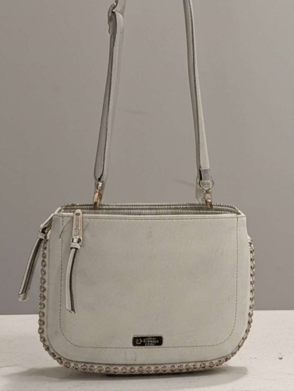 Jessica Simpson White Leather Crossbody Bag with Gold Studs